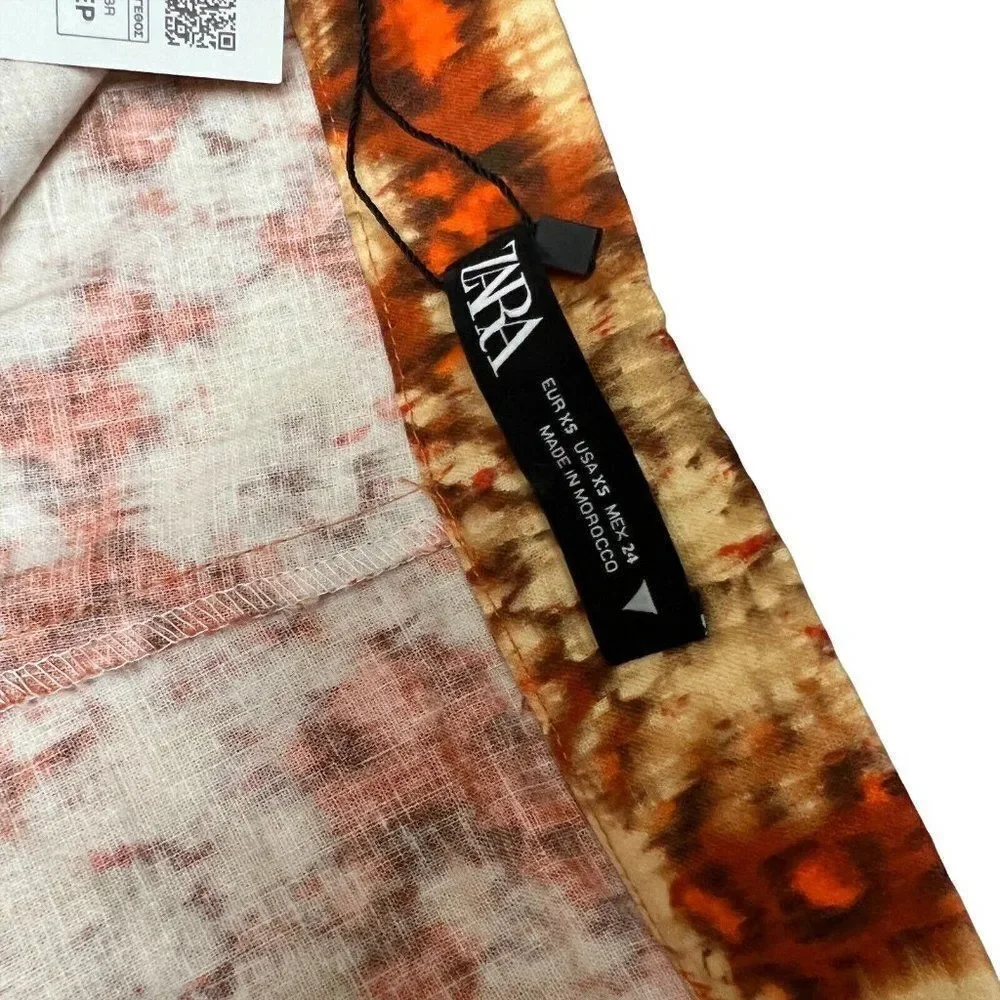 Zara Linen Blend Floral Wide Leg High Rise‎ Pants Boho Summer Festival Womens XS